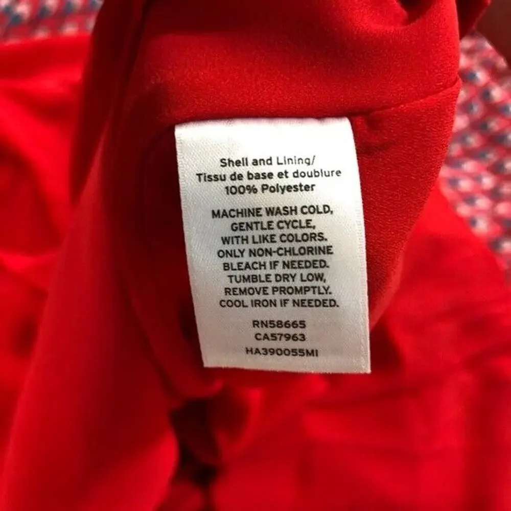 Halogen Midi Dress Womens Size 4 Red All Over Print V-Neck Long Sleeve Fit Flare